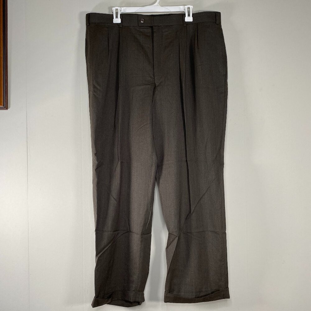 Louis Raphael Luxe 100% Wool Pleated Dress Pants Men's 40 x 30 High Rise Brown